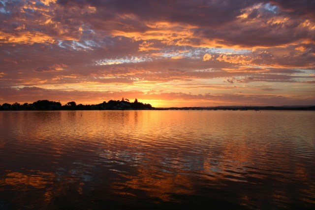 beautiful orange reflective lake